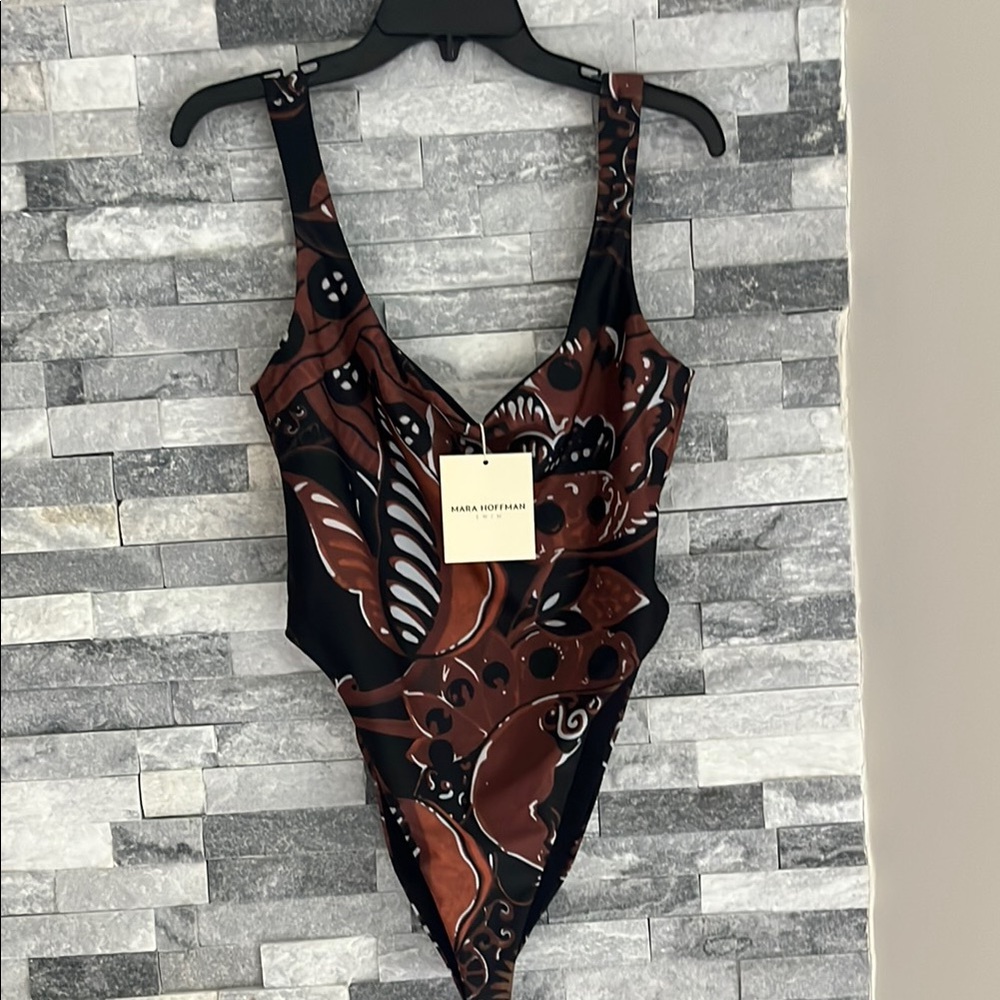 Mara Hoffman Black and Brown One Piece Swimsuit